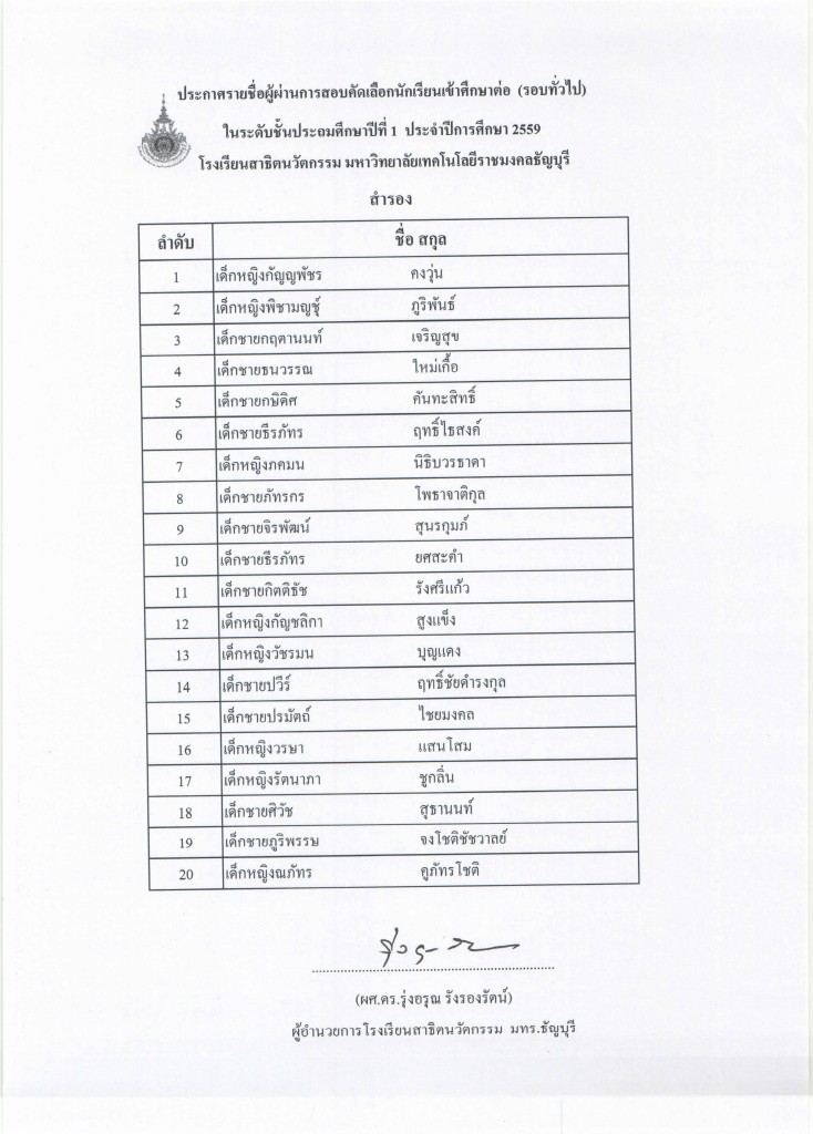 รายชื่อสำรอง